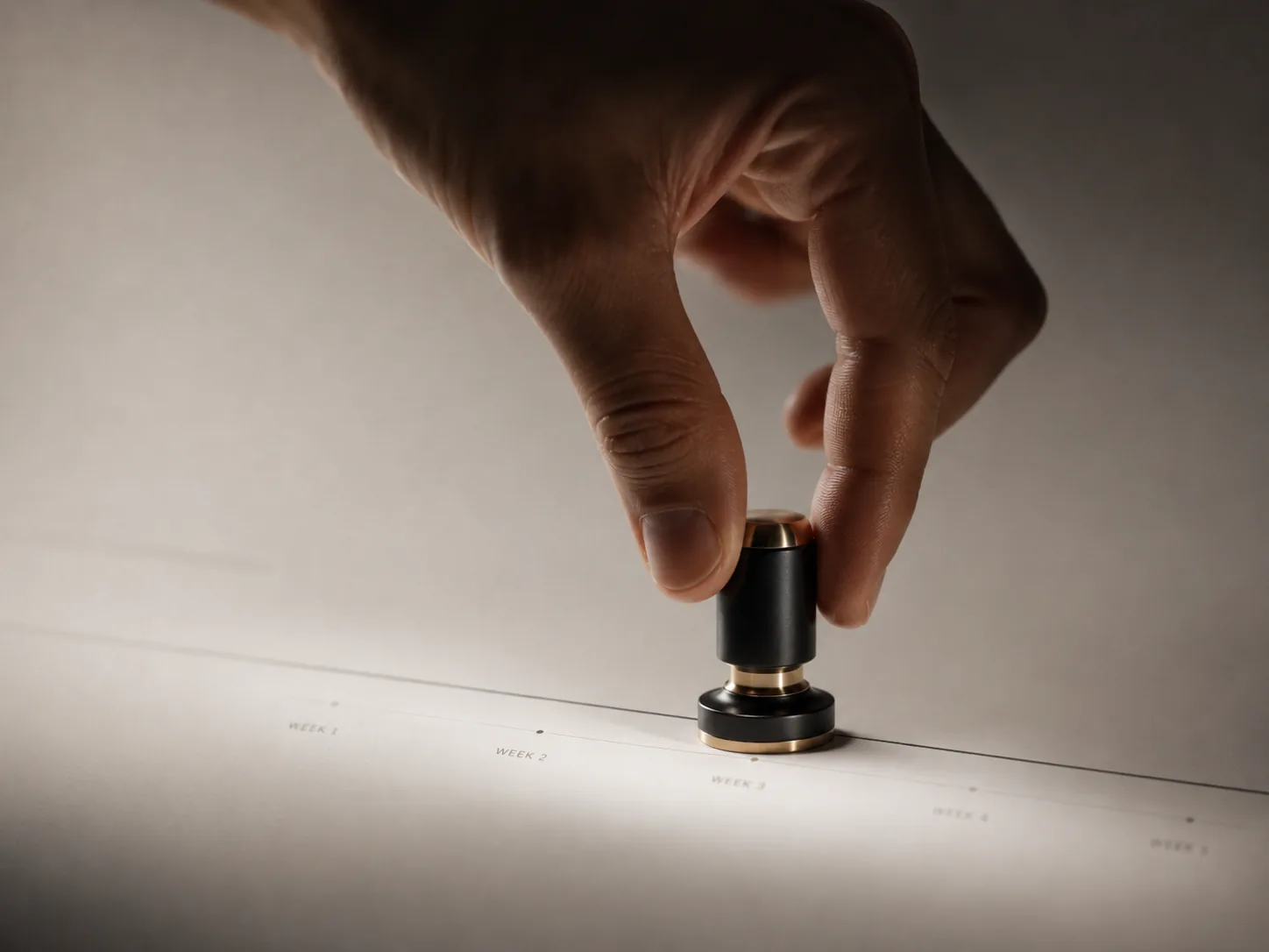 Hand placing a marker along a weekly production timeline