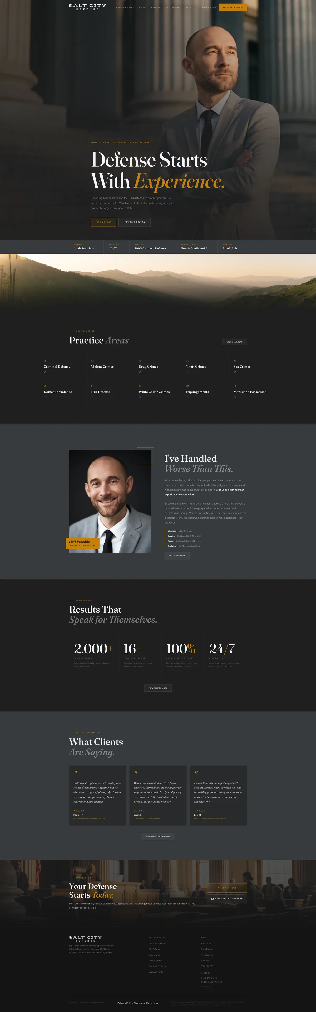 Rebuilt Salt City Defense homepage, custom-coded by Aesoma Studio