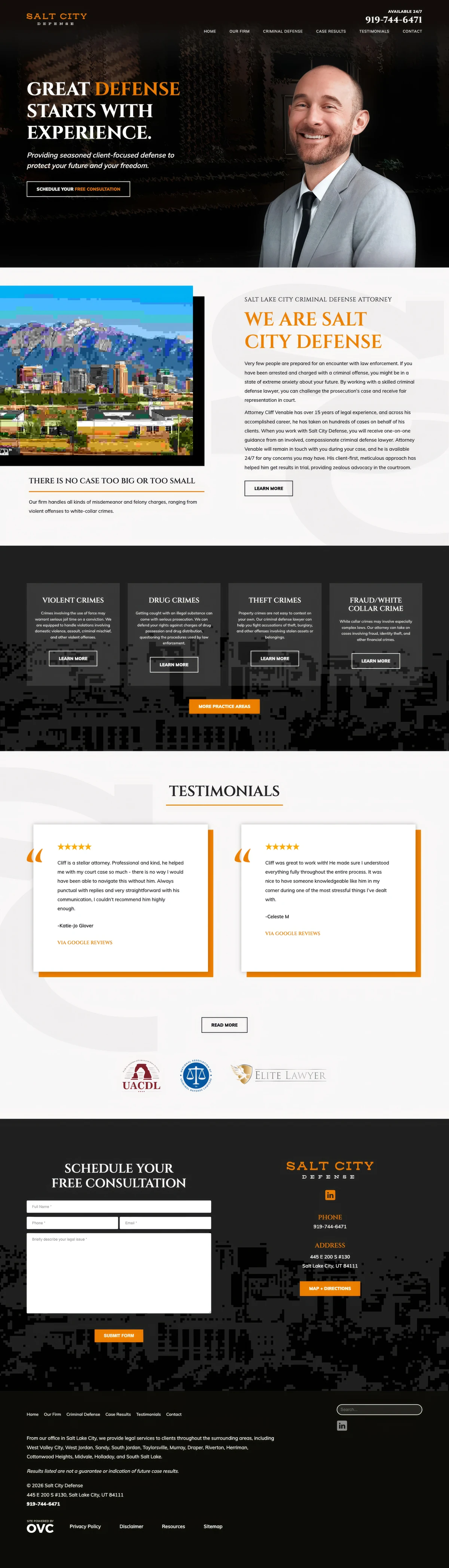 The old Salt City Defense website: a generic OVC template with stock imagery and boilerplate copy